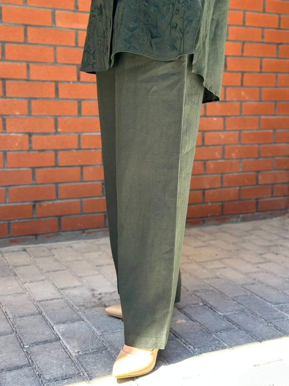 Miss Dalida 2267251 Haki Beli Lastikli Bol Paça Keten Pantolon