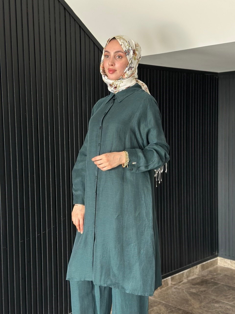 Miss Dalida 2267351 Haki Cepli İpek Keten Bol Paça Pantolon