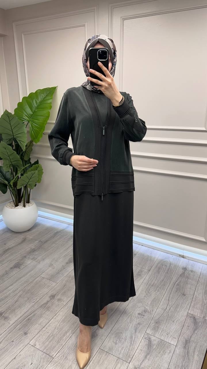 Miss Dalida 3260801 Haki Merserize İpek Takım