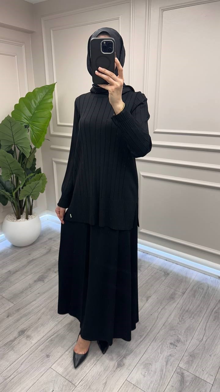 Miss Dalida 3262001 Siyah Örgü Teknikli Triko Kiloş Etek