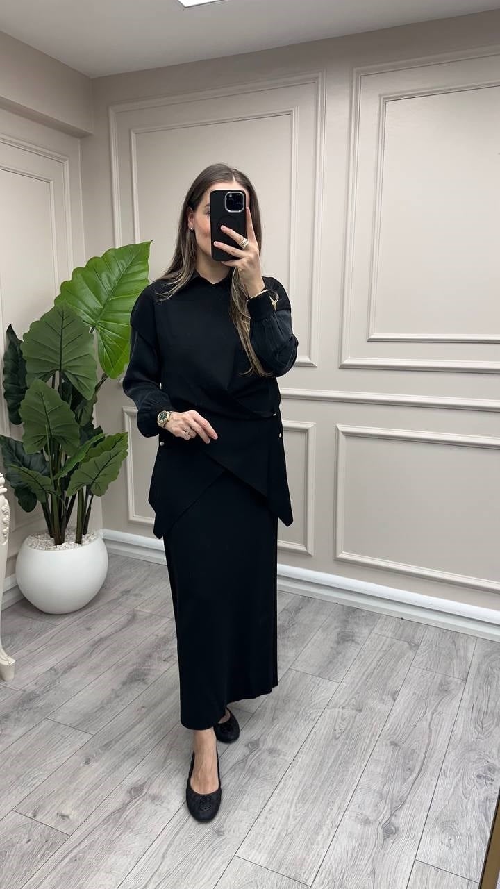Miss Dalida 3262006 Siyah Düz Renk Triko Uzun Etek