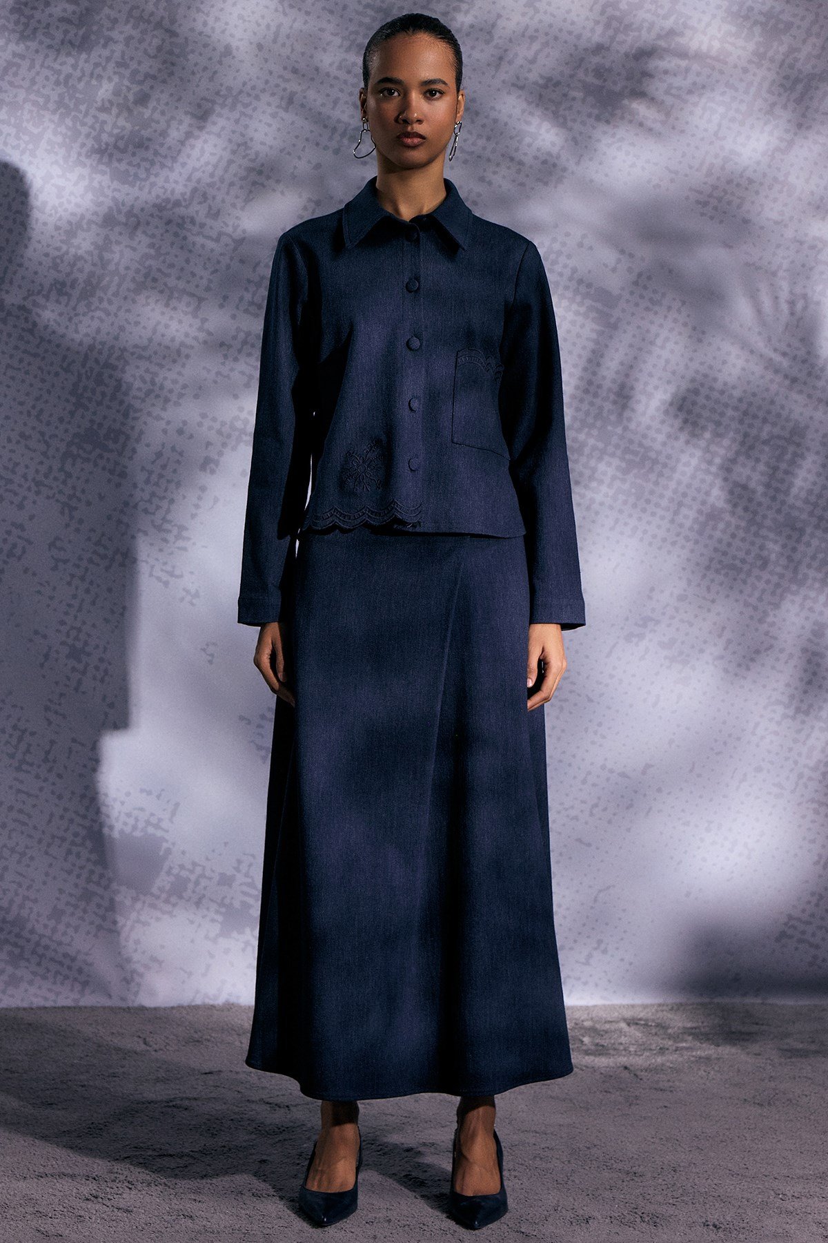 Miss Dalida 3262251 Lacivert Çan Kesim Denim Etek