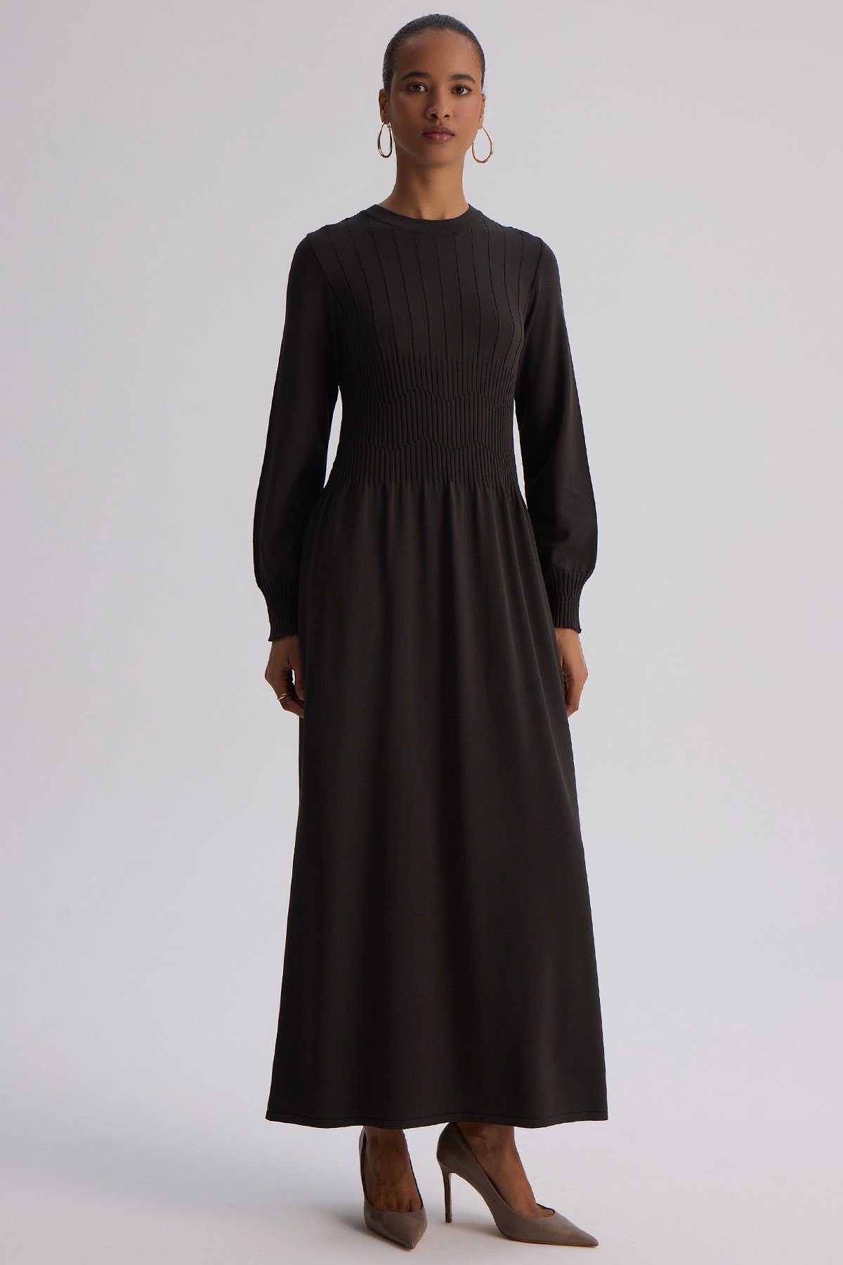 Miss Dalida 3264001 Kahve Kalın Fitilli Triko Elbise