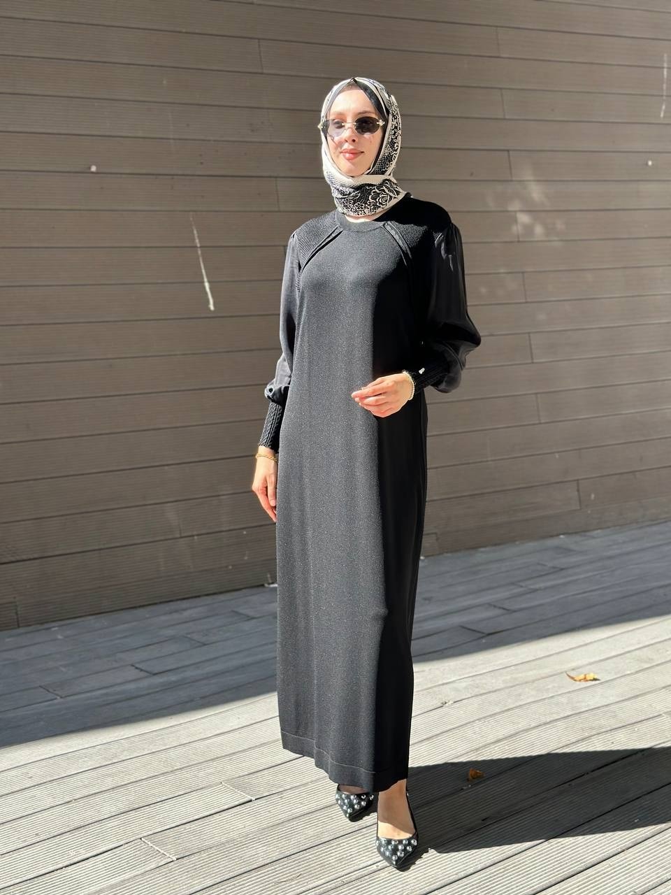 Miss Dalida 3264009 Siyah Önü Ajurlu Bisiklet Yaka Uzun Elbise