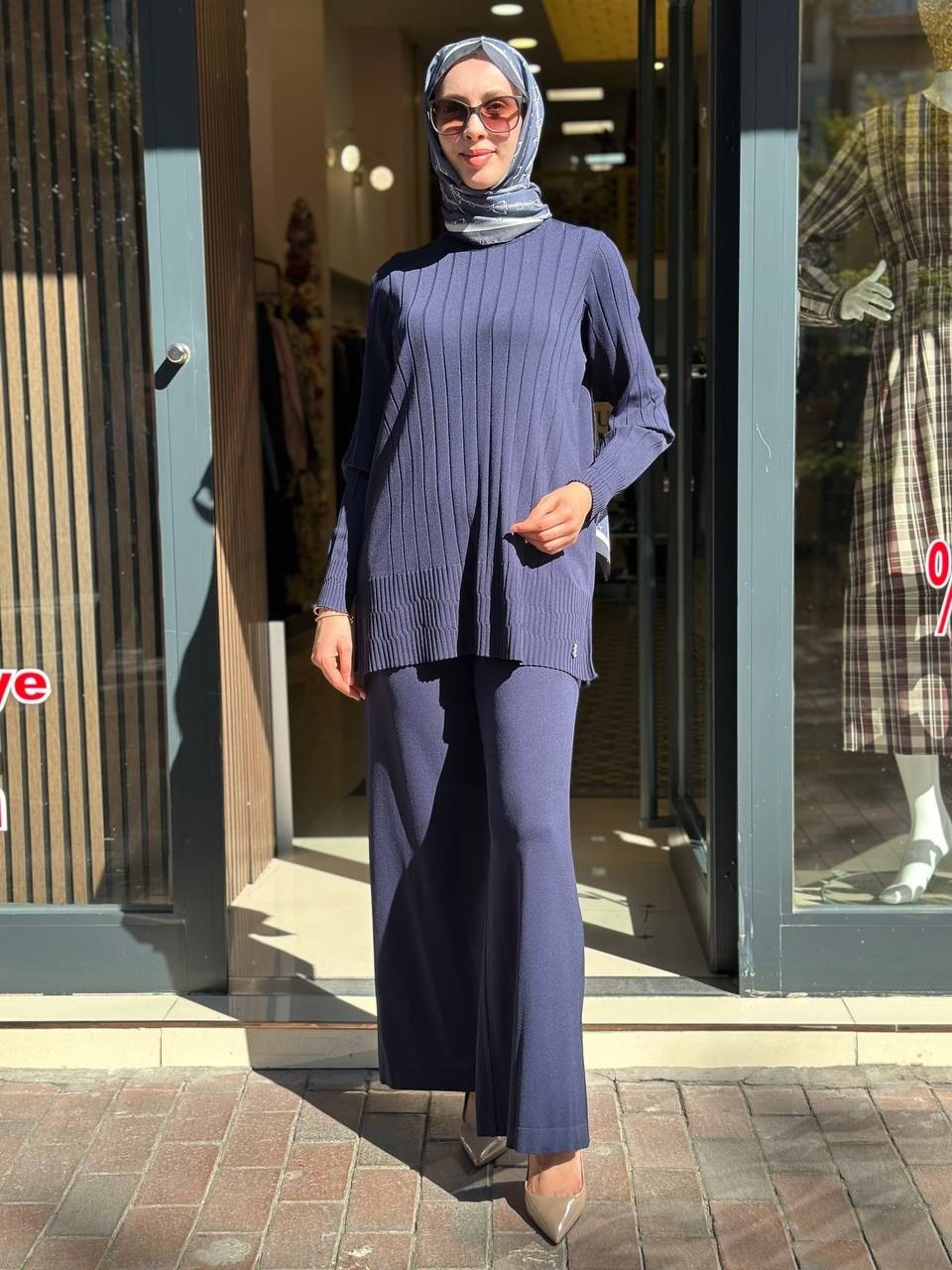 Miss Dalida 3266003 Lacivert Kalın Fitilli Beli Lastikli Tunik