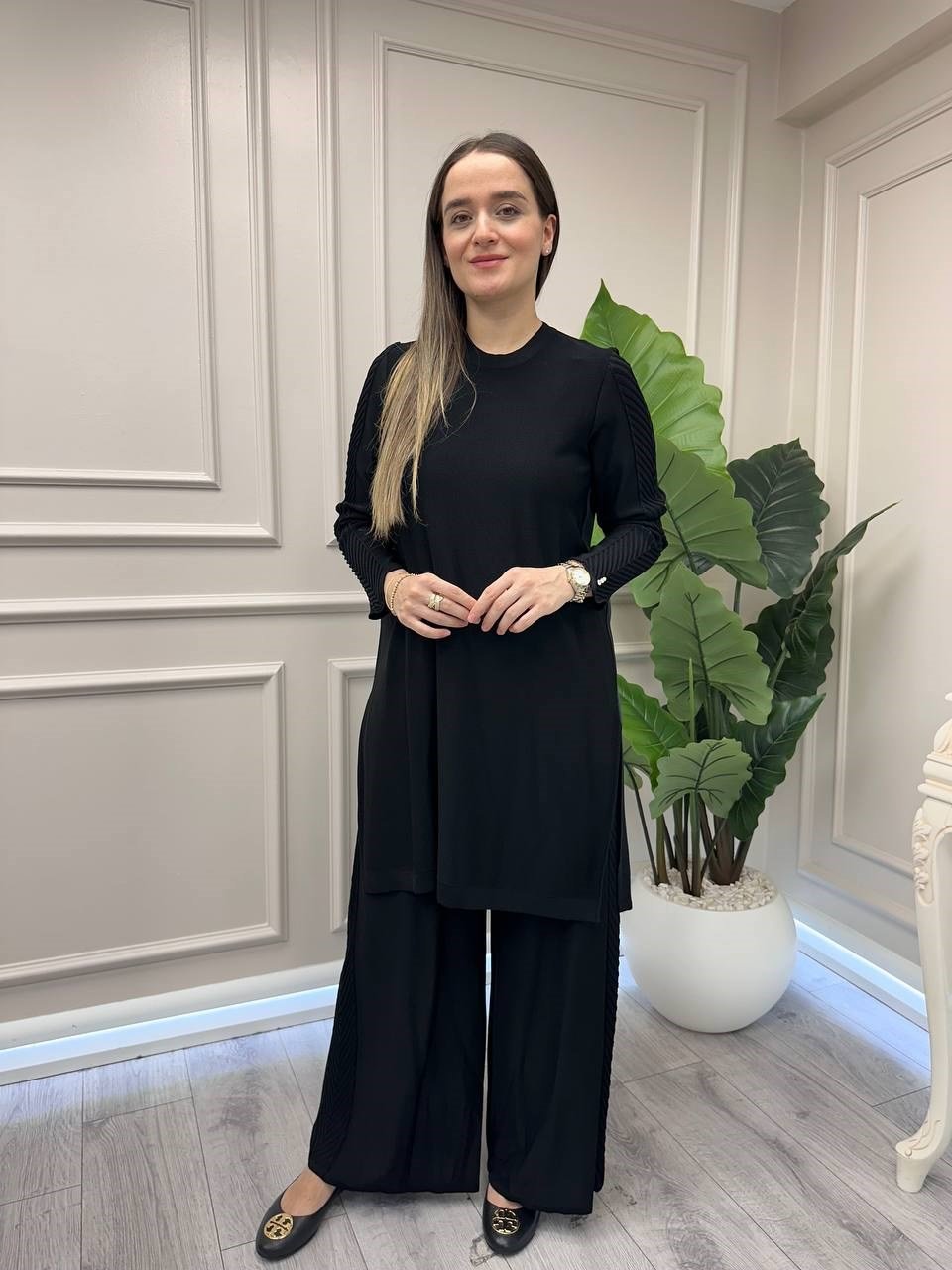 Miss Dalida 3266006 Siyah Balıksırtı Detaylı Triko Tunik