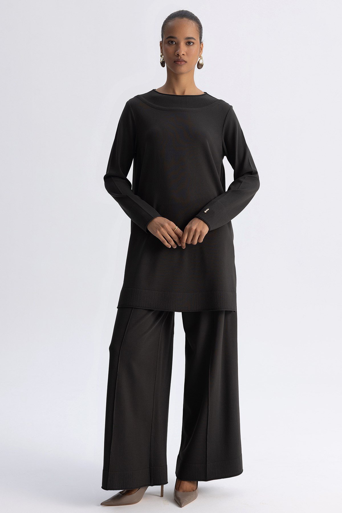 Miss Dalida 3266009 Haki Yuvarlak Yaka Basic Tunik