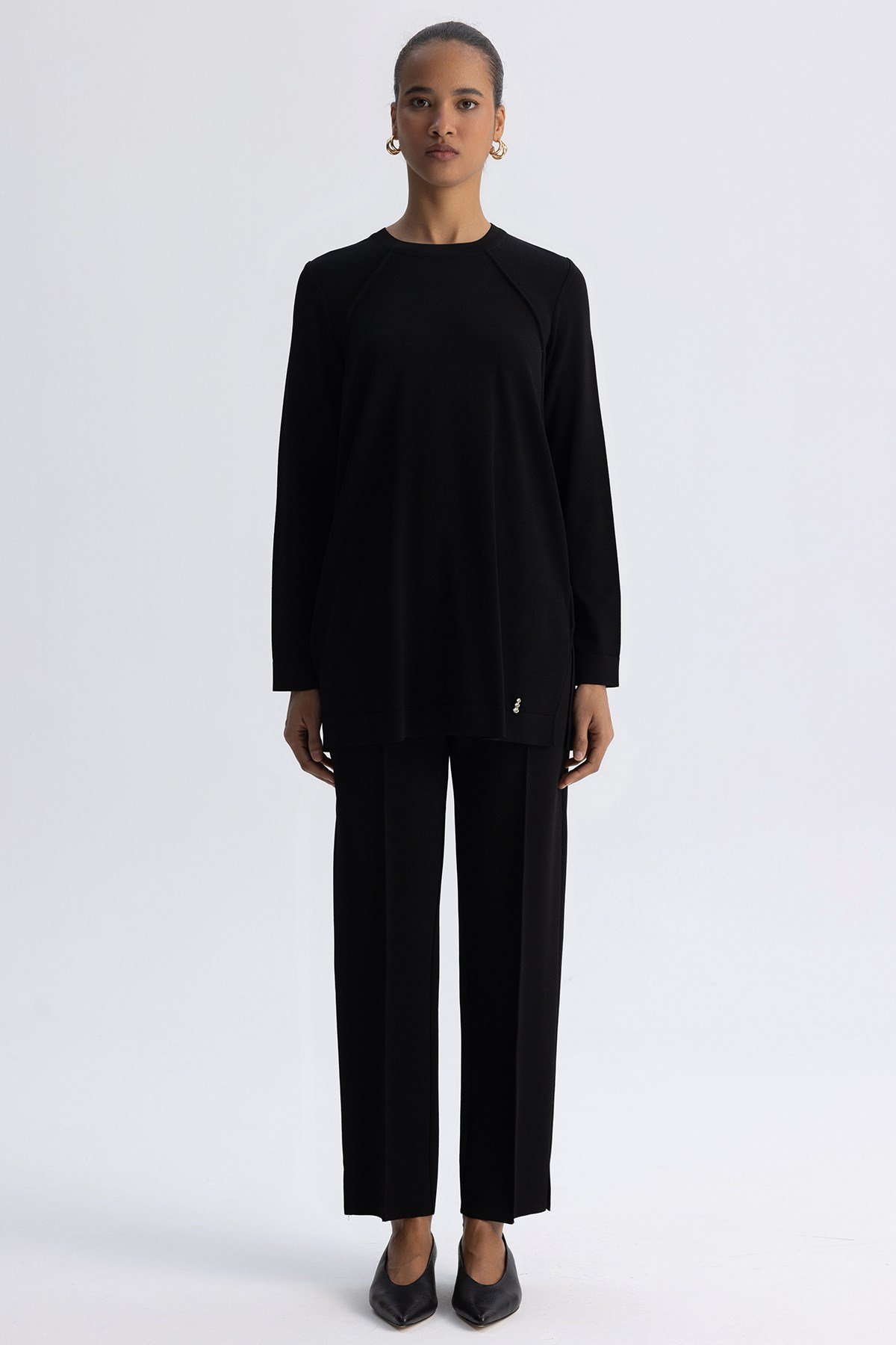 Miss Dalida 3267000 Siyah Dar Paça Basic Triko Pantolon