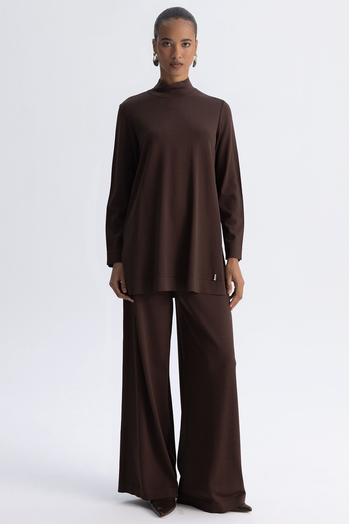 Miss Dalida 3267001 Kahve Bol Paça Basic Triko Pantolon