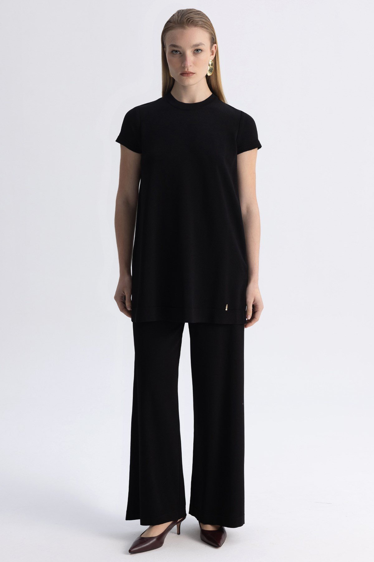 Miss Dalida 3267001 Siyah Bol Paça Basic Triko Pantolon