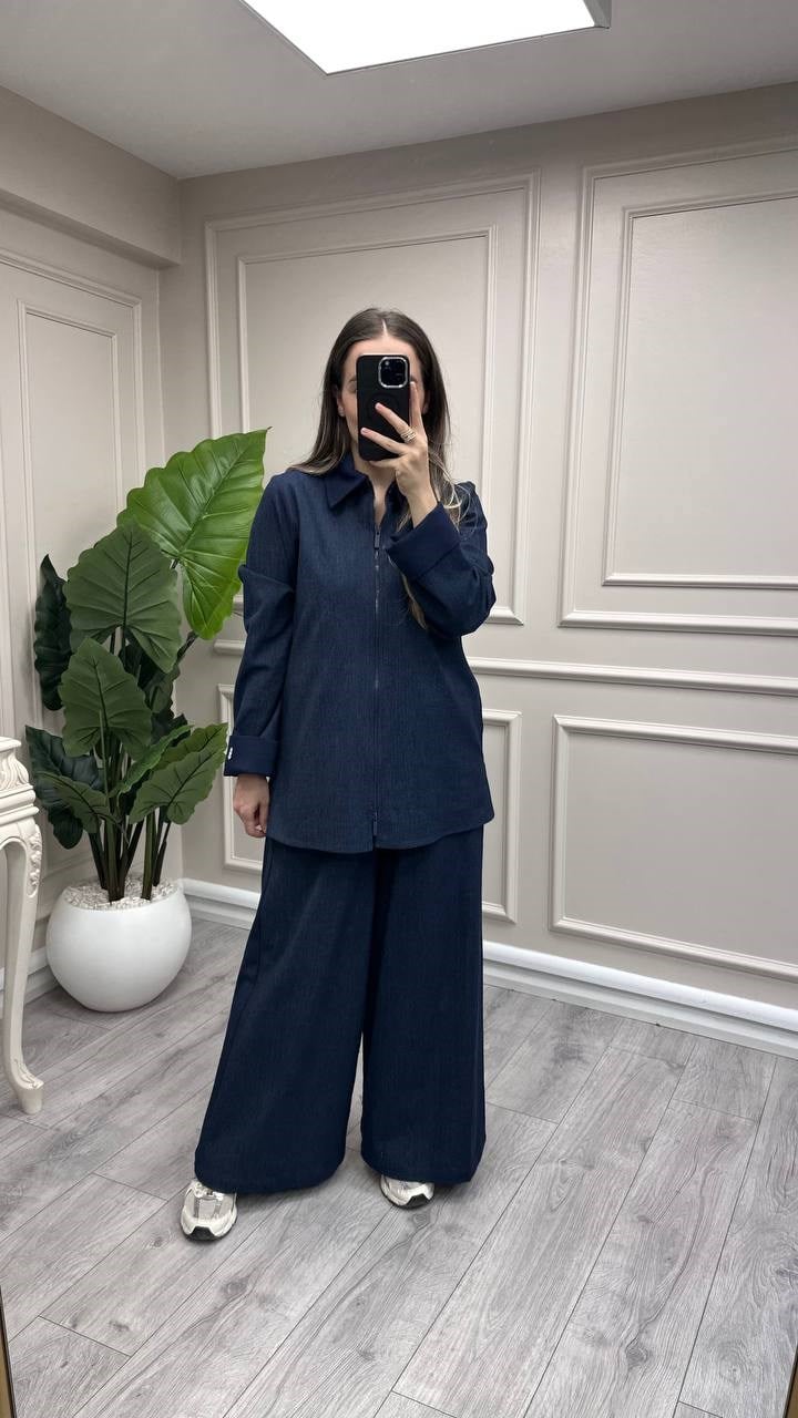 Miss Dalida 3267251 Lacivert Geniş Paça Denim Pantolon