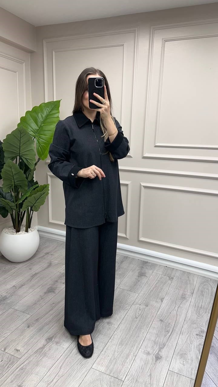 Miss Dalida 3267251 Siyah Geniş Paça Denim Pantolon