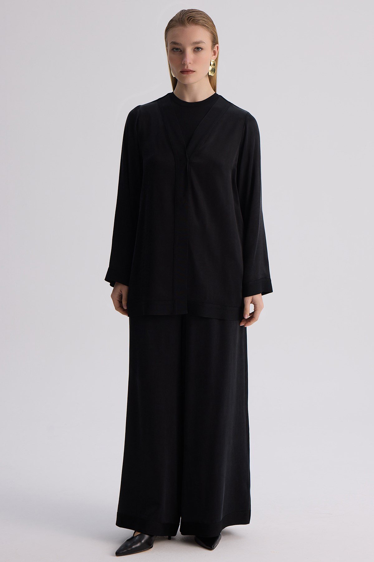Miss Dalida 3267801 Siyah Geniş Paça Klasik Pantolon