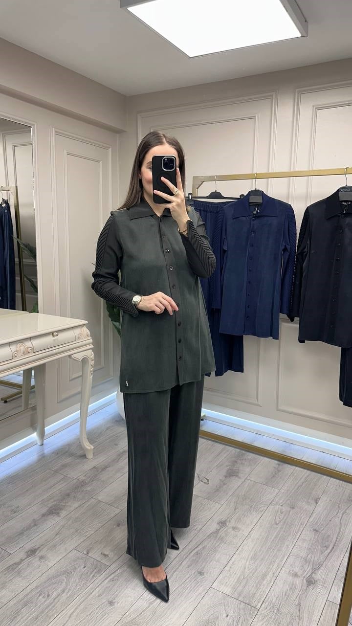 Miss Dalida 3267802 Haki Bol Paça Klasik Cupro Pantolon