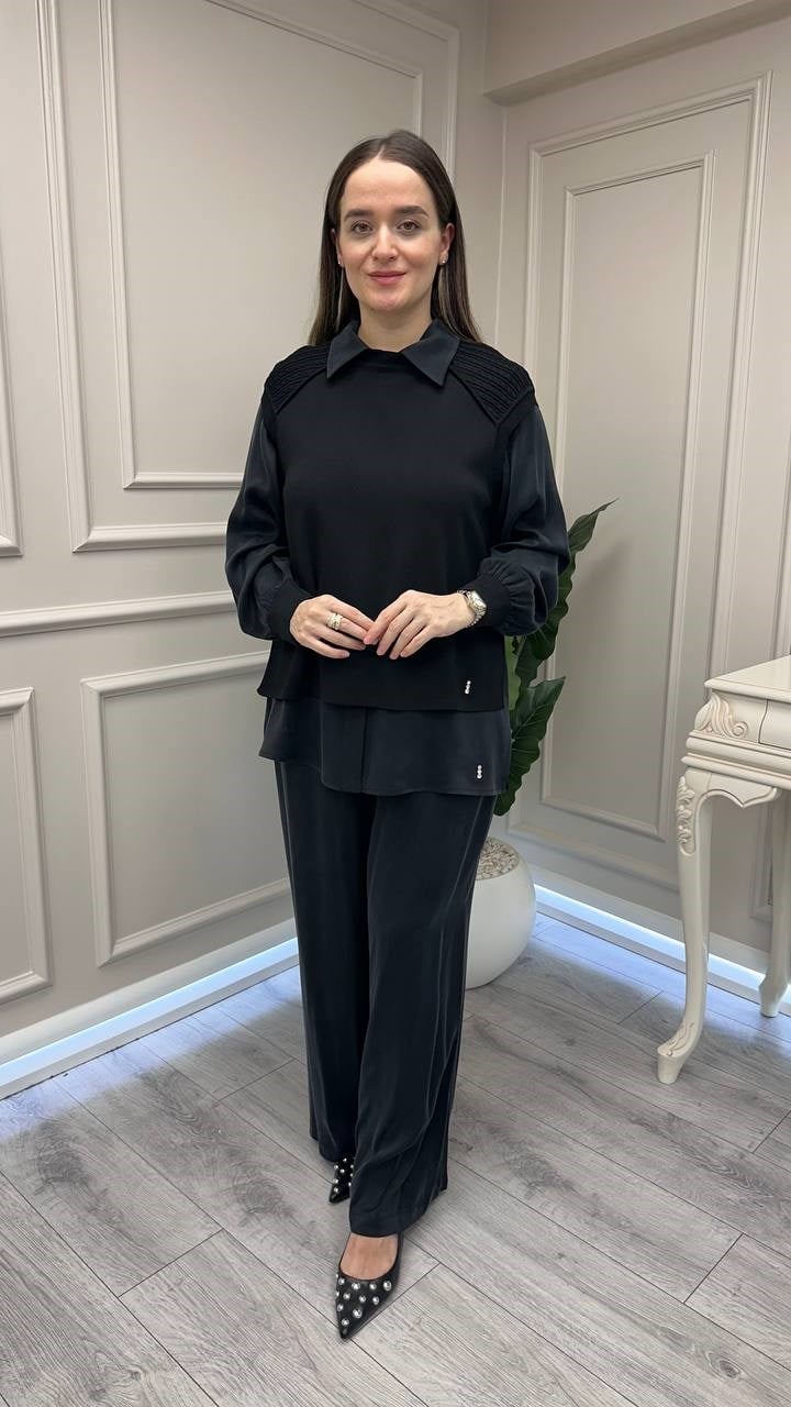Miss Dalida 3267802 Siyah Bol Paça Klasik Cupro Pantolon