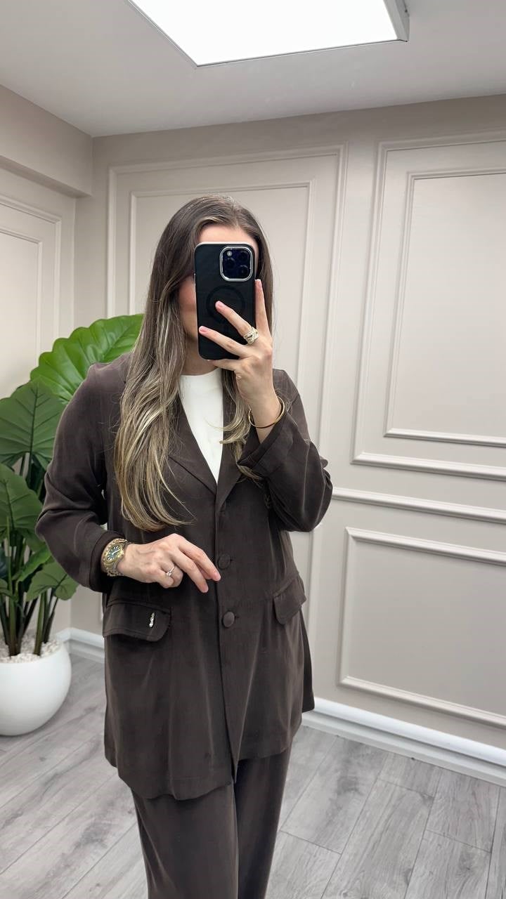 Miss Dalida 3268801 Modern Siluetli Kakao Blazer Ceket