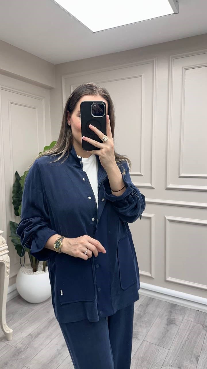 Miss Dalida 3268802 Yüksek Yaka Cepli Lacivert Minimal Ceket