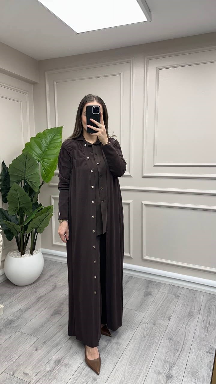 Miss Dalida 3269026 Gömlek Yaka Fitilli Kakao Uzun Hırka