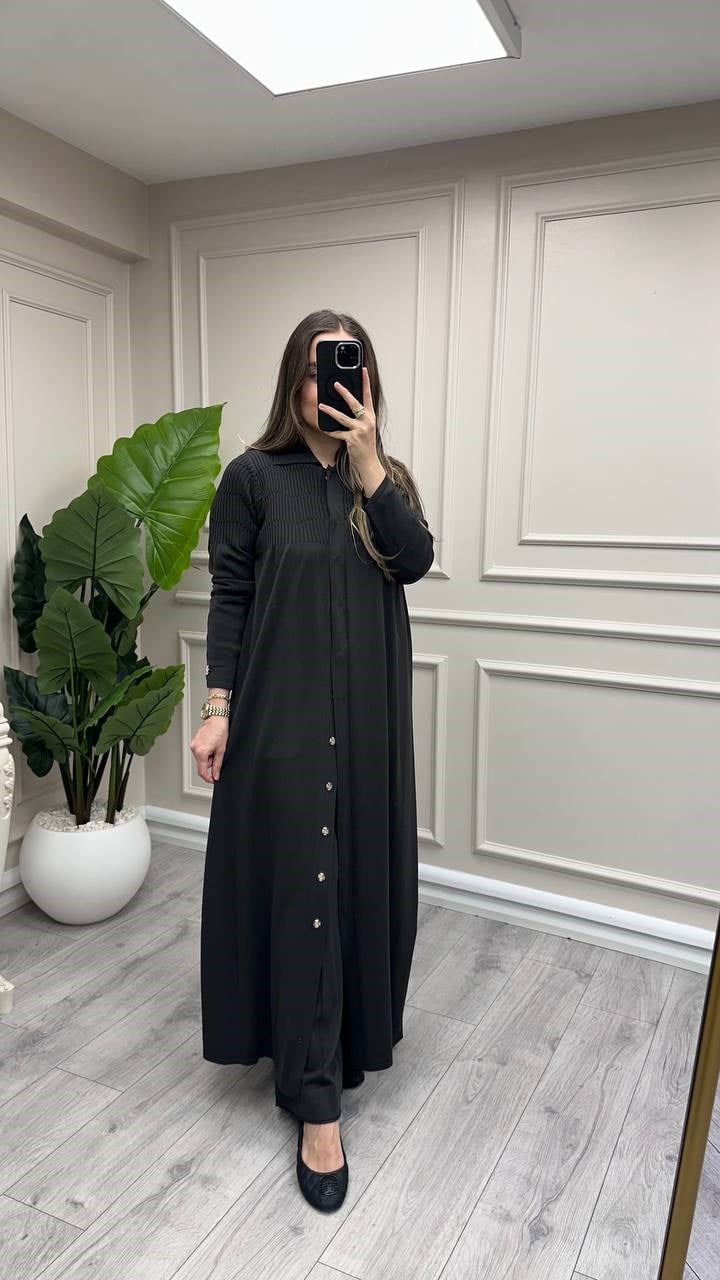 Miss Dalida 3269026 Gömlek Yaka Fitilli Siyah Uzun Hırka