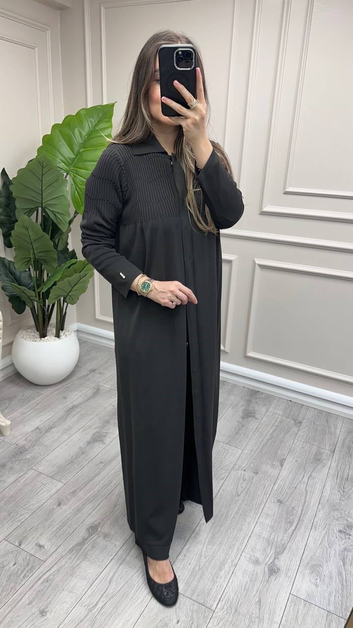 Miss Dalida 3269026 Gömlek Yaka Fitilli Haki Uzun Hırka