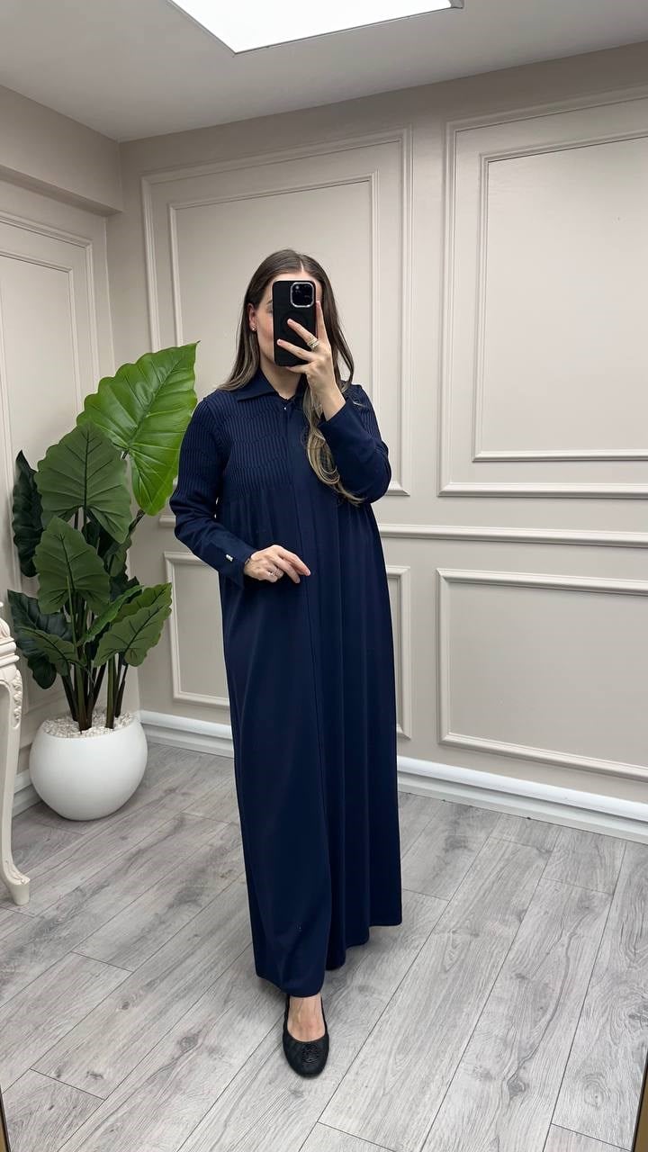 Miss Dalida 3269026 Gömlek Yaka Fitilli Lacivert Uzun Hırka