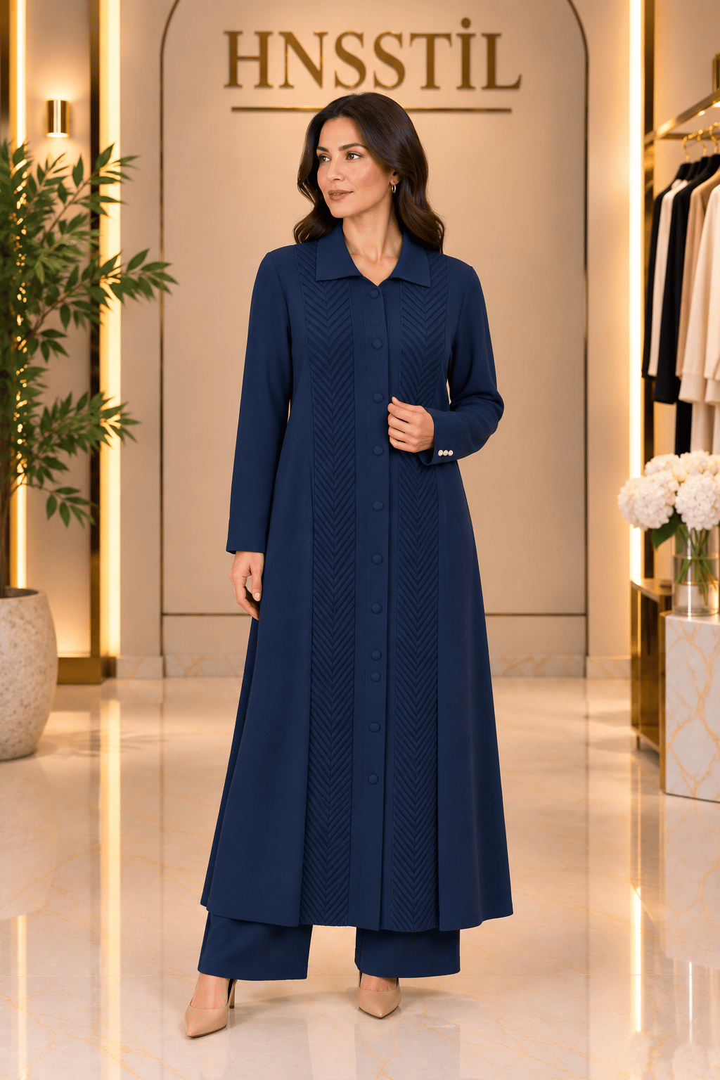 Miss Dalida 3269027 Balıksırtı Desenli Gömlek Yaka Lacivert Triko Hırka