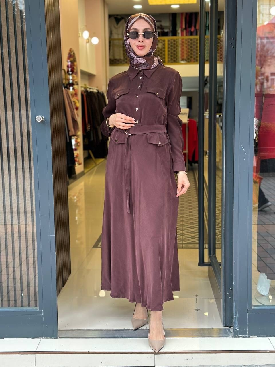 Miss Dalida 4264008 Oubergine Cep Kapaklı Çıtçıt Detaylı Kumaş Elbise