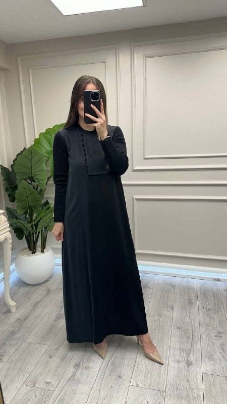 Miss Dalida 4264015 Siyah Brit Detaylı Triko Kumaş Elbise