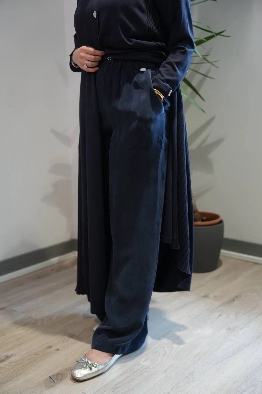 Miss Dalida T26Y-7003 Lacivert Bol Paça Basic Cupro Pantolon