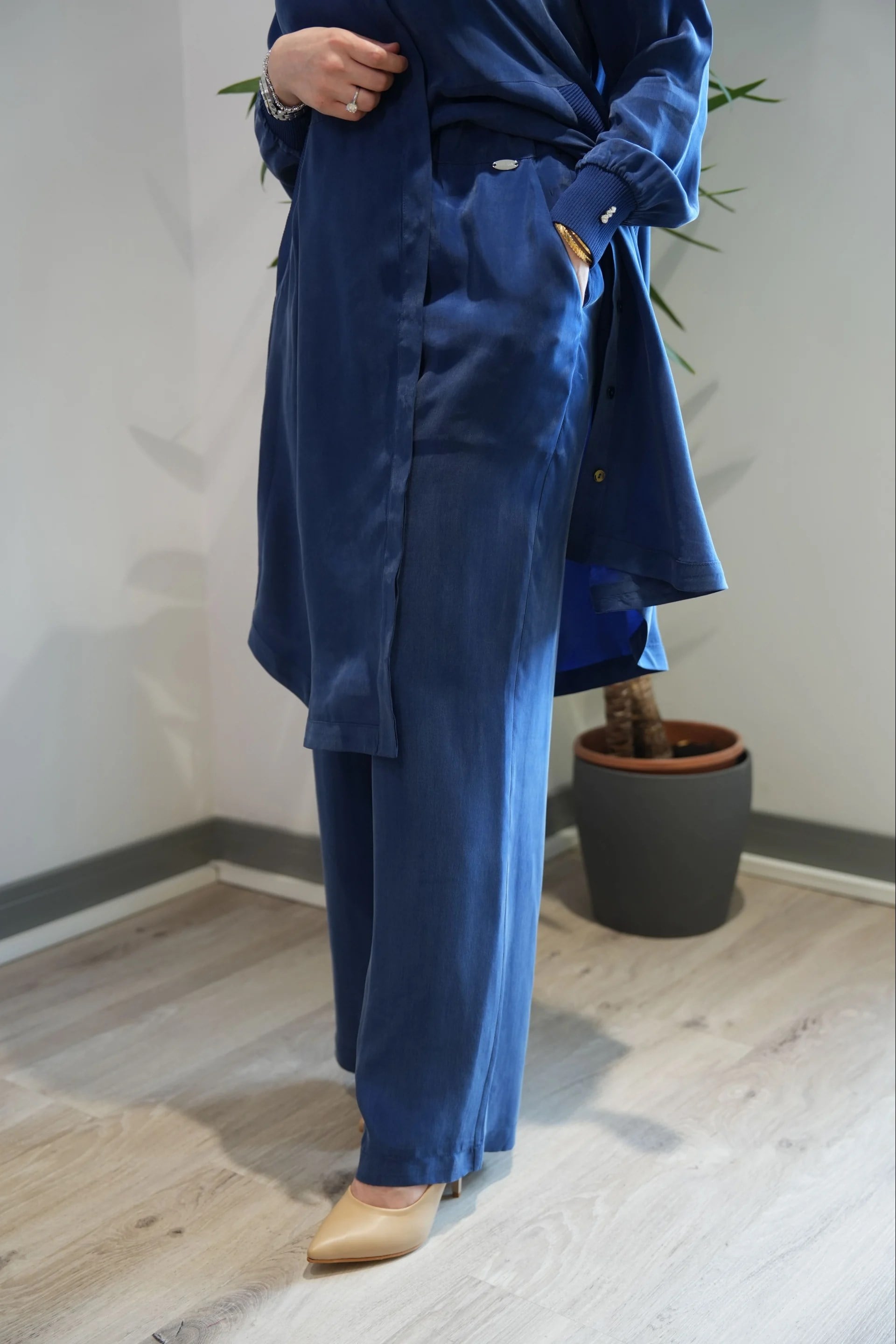 Miss Dalida T26Y-7003 Mavi Bol Paça Basic Cupro Pantolon