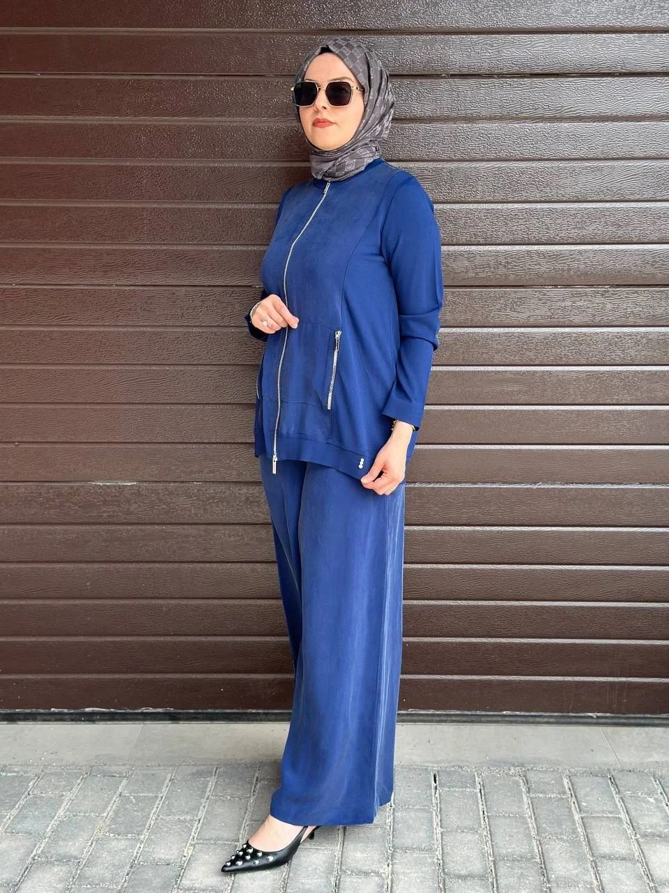 Miss Dalida T26Y8203 Mavi Fermuarlı Cupro Detaylı Triko Ceket