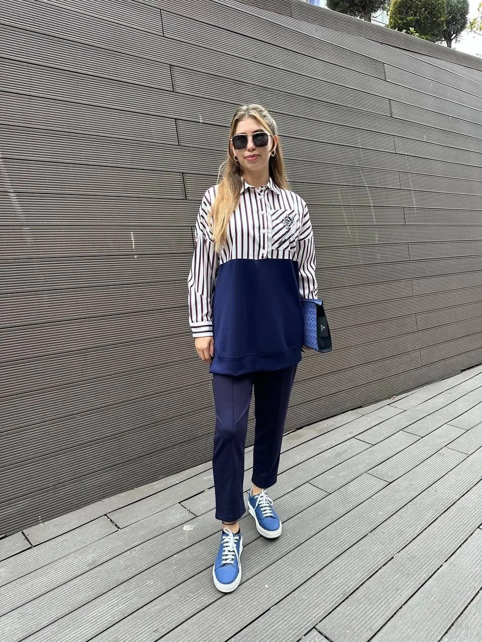 Missemramiss S4661 Lacivert Gömlek Garni İşlemeli Sweat