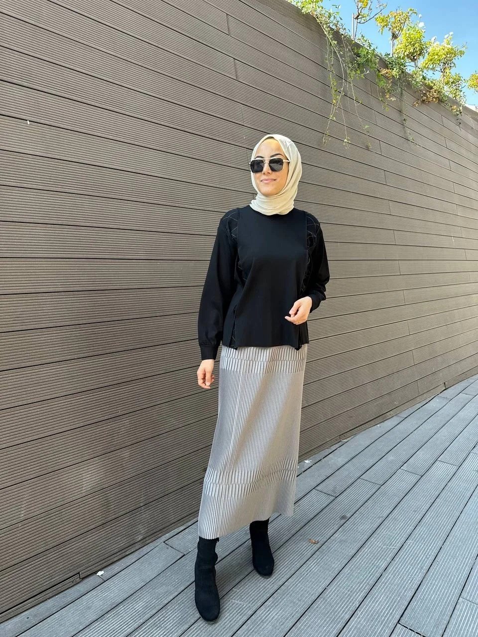 Misswhence 32908 Gri Fermuar Detaylı Pilise Etek