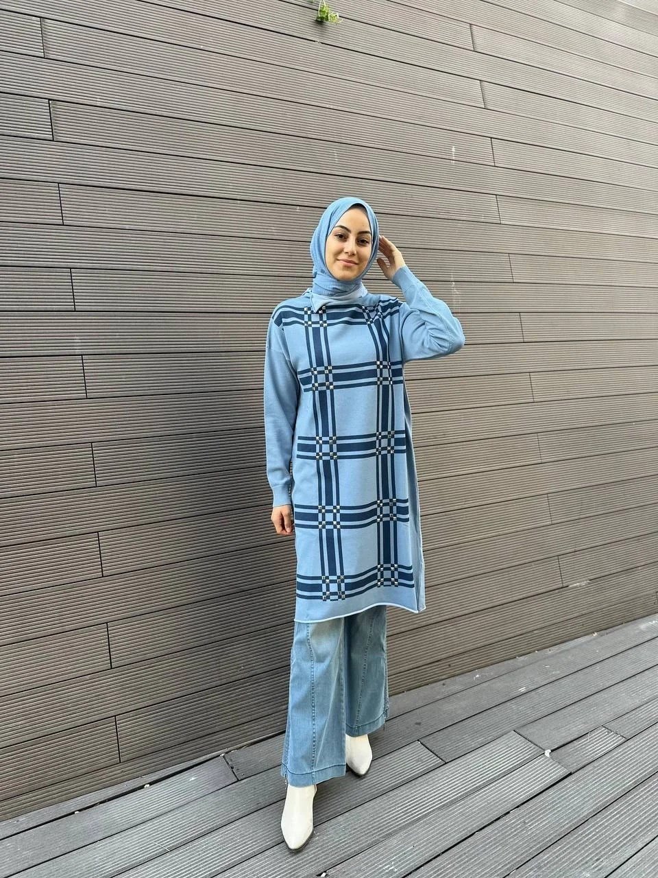 Misswhence 34003 Mavi Zımba Detaylı Triko Tunik