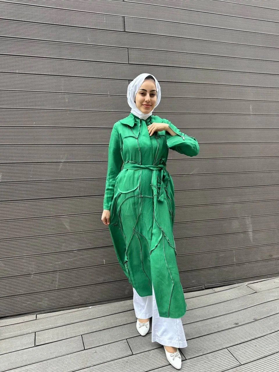 Misswhence 35507 Benetton Yeşil Ters Dikişli İpek Keten Kap