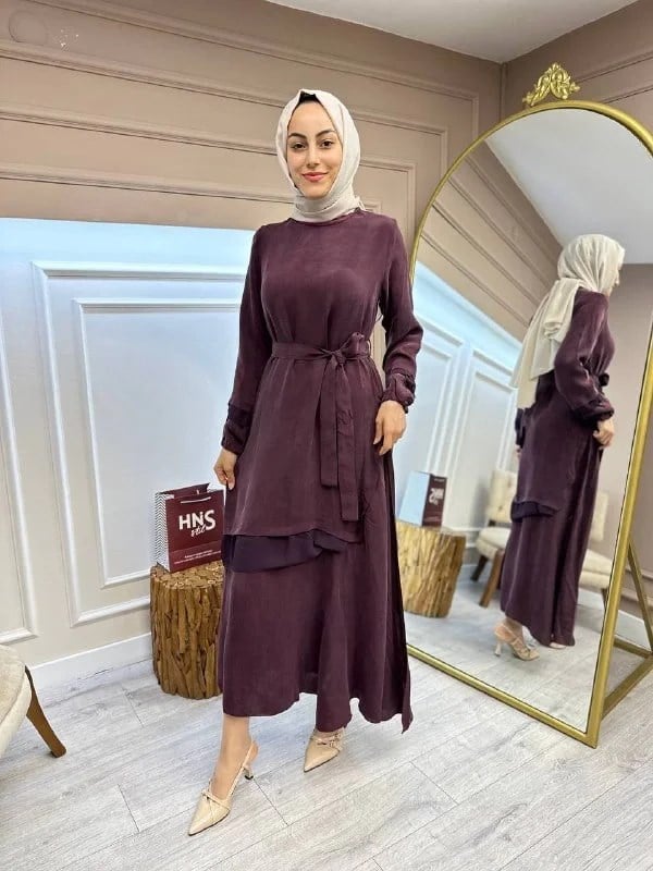 Misswhence 35837 Bordo İpek Elbise