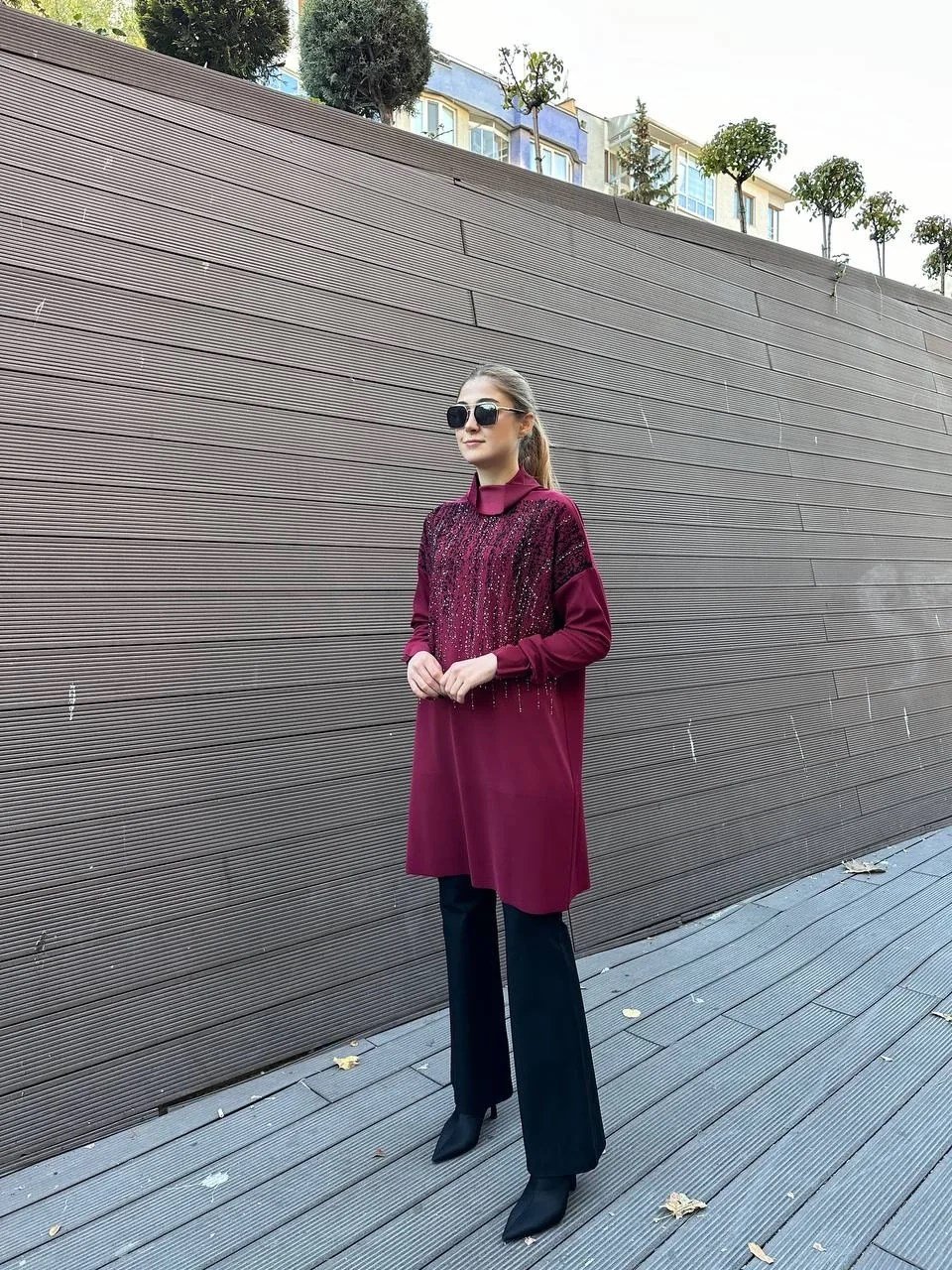Misswhence 36012 Bordo Pullu Tunik