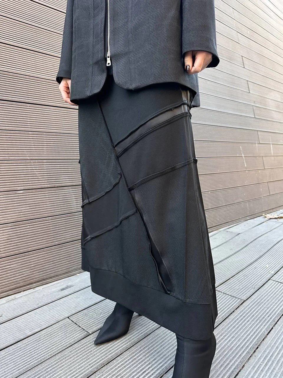 Misswhence 36923 Siyah Patchwork Etek