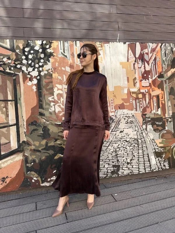 Misswhence 37008 Kahve Tunik Etek Takım