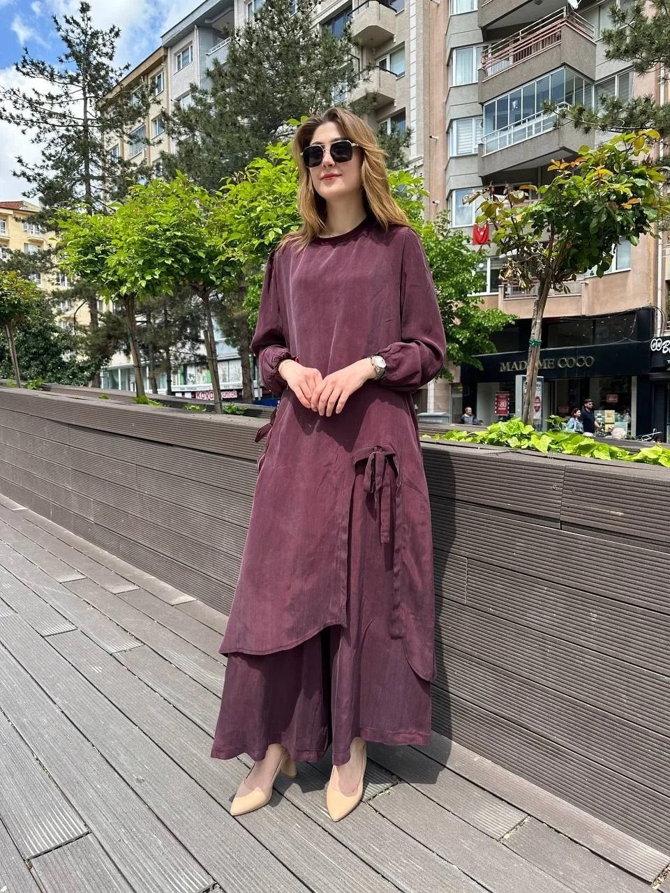 Misswhence 37023 Bordo Yırtmaç Detaylı Tunik Takım