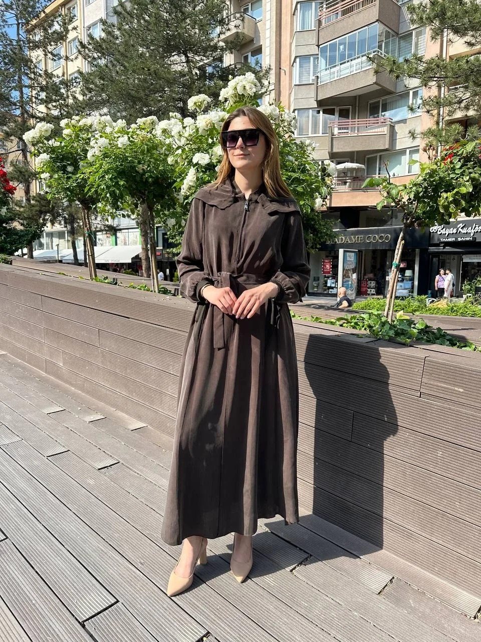 Misswhence 37811 Kahverengi İpek Elbise