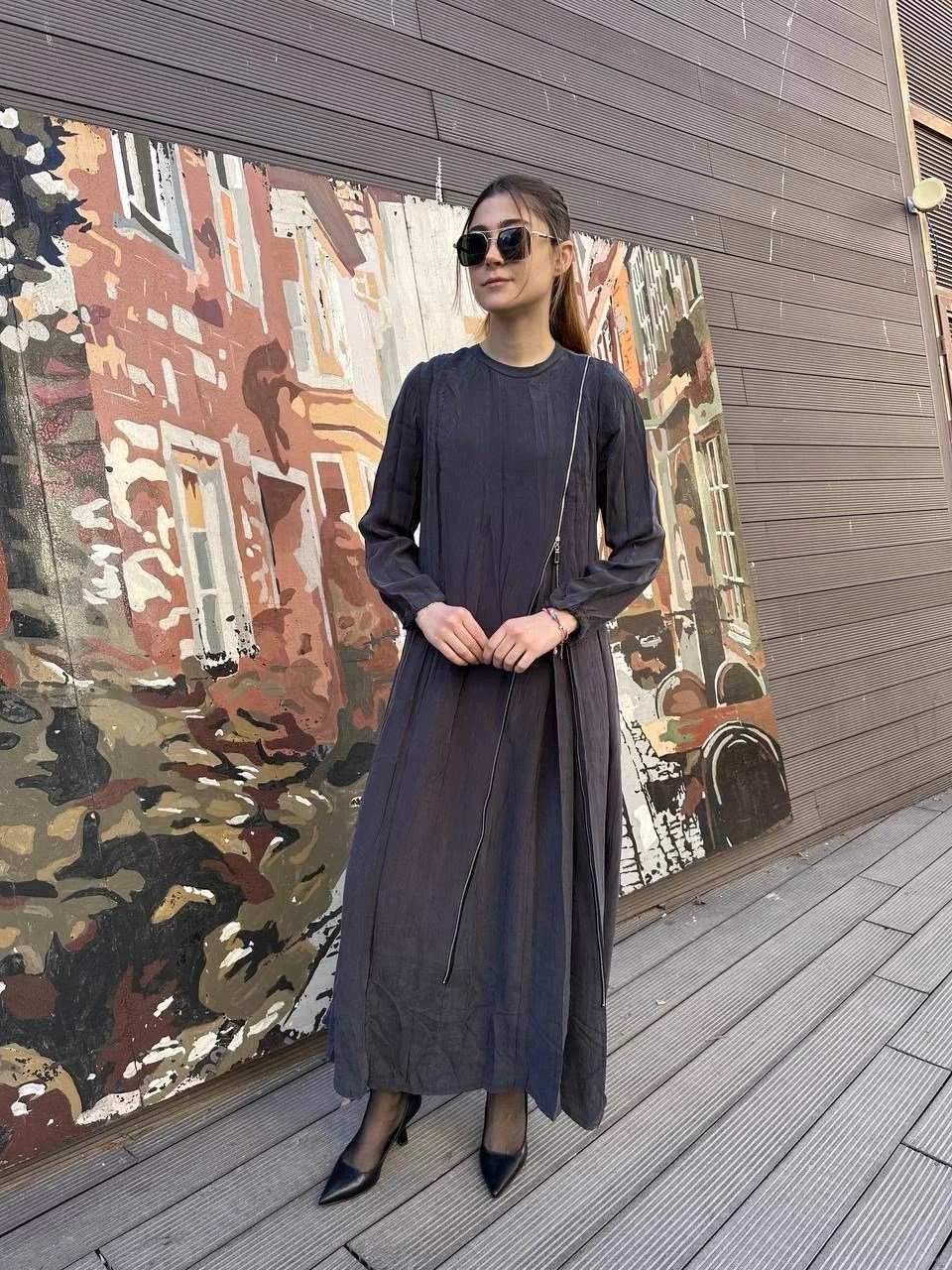 Misswhence 37830 Gri Fermuarlı Elbise