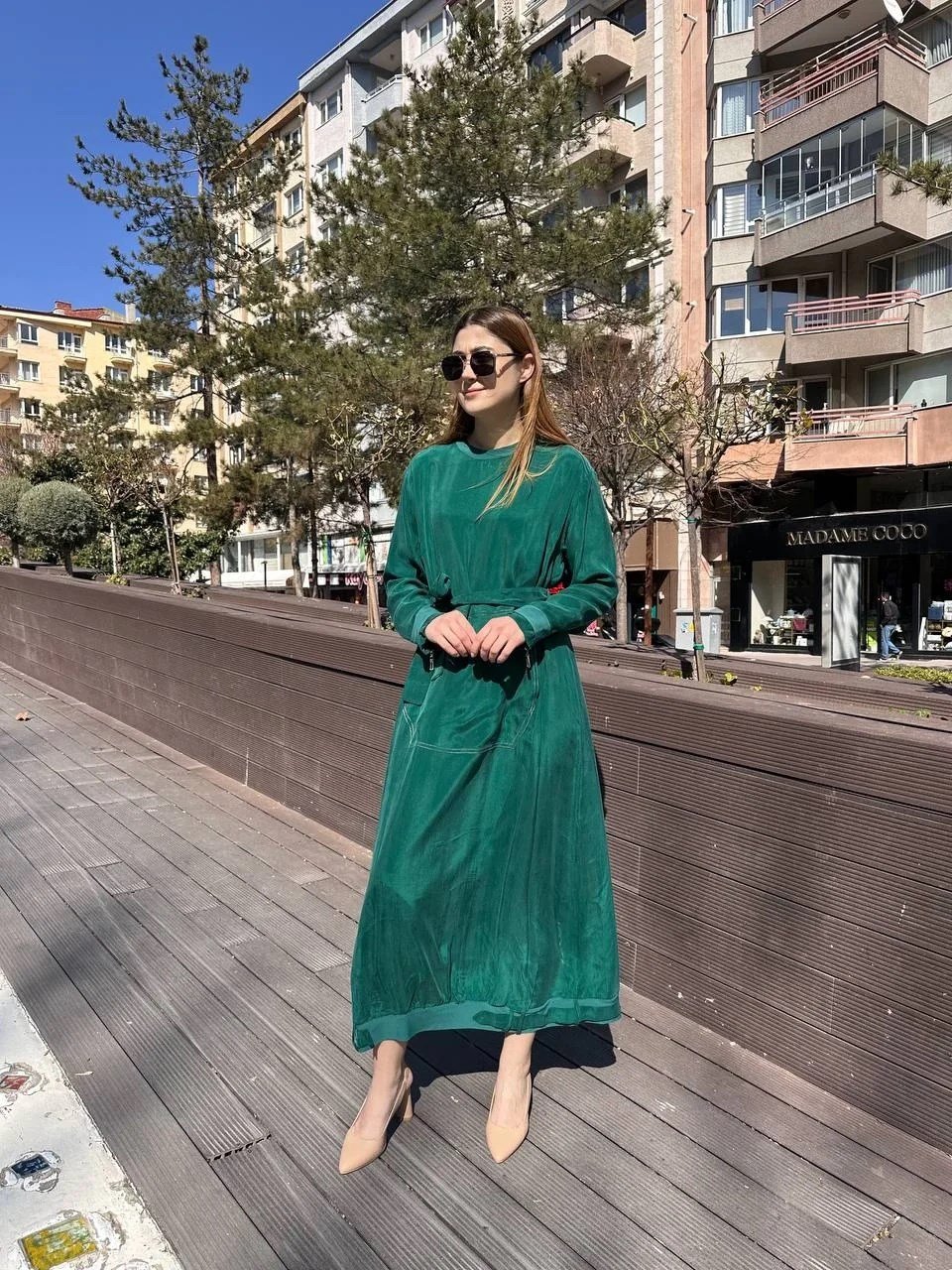 Misswhence 37838 Yeşil Etek Ucu Detaylı Elbise
