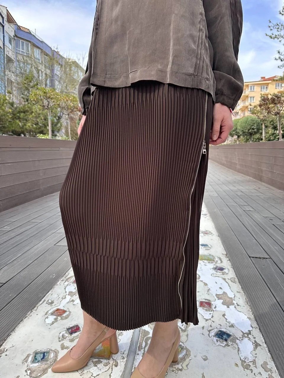 Misswhence 37921 Kahverengi Fermuarlı Etek
