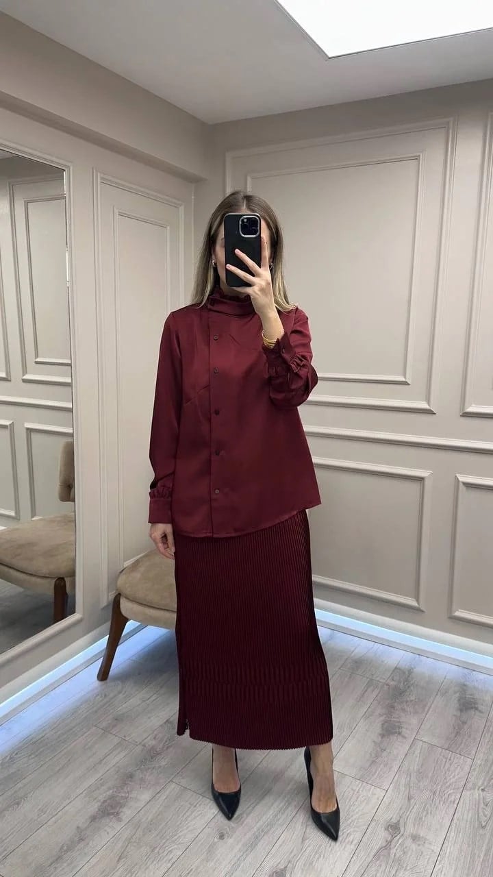 Misswhence 38015 Bordo Saten Etekli Takım