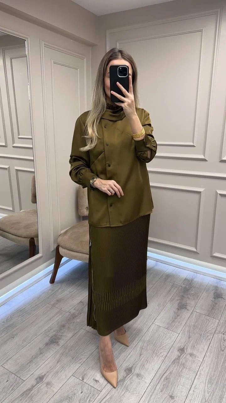 Misswhence 38015 Yeşil Saten Etekli Takım