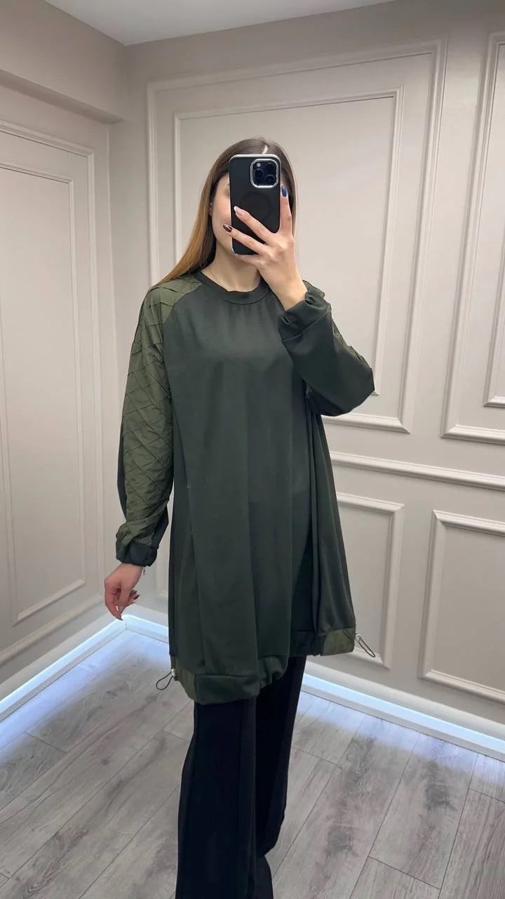 Misswhence 38040 Haki Kolları Detaylı Tunik