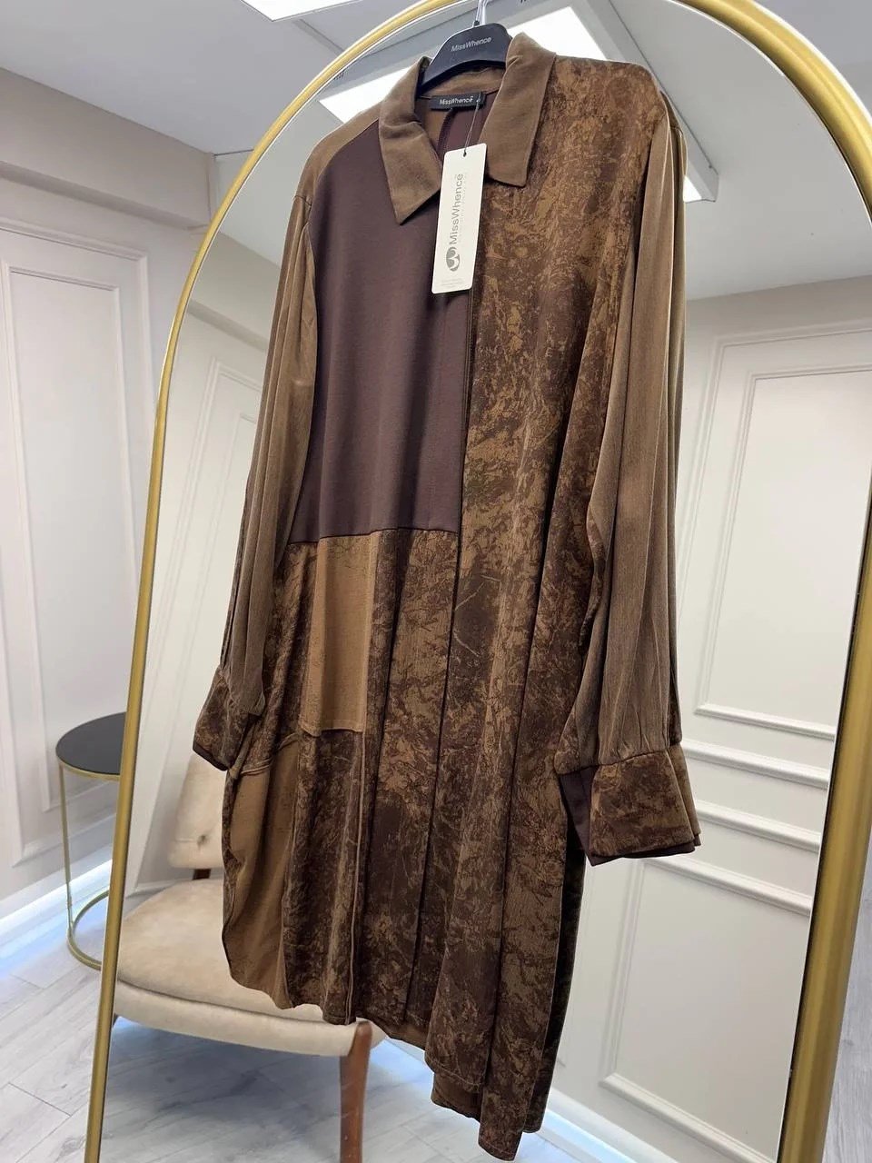 Misswhence 38303 Kahverengi Patchwork Cupro Tunik