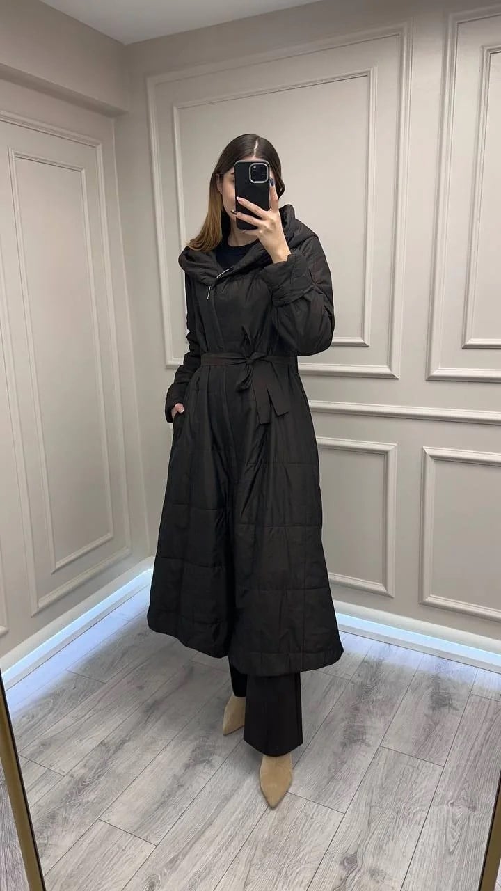Misswhence 38513 Kahverengi İçi Pamuk Kumaş Kaban