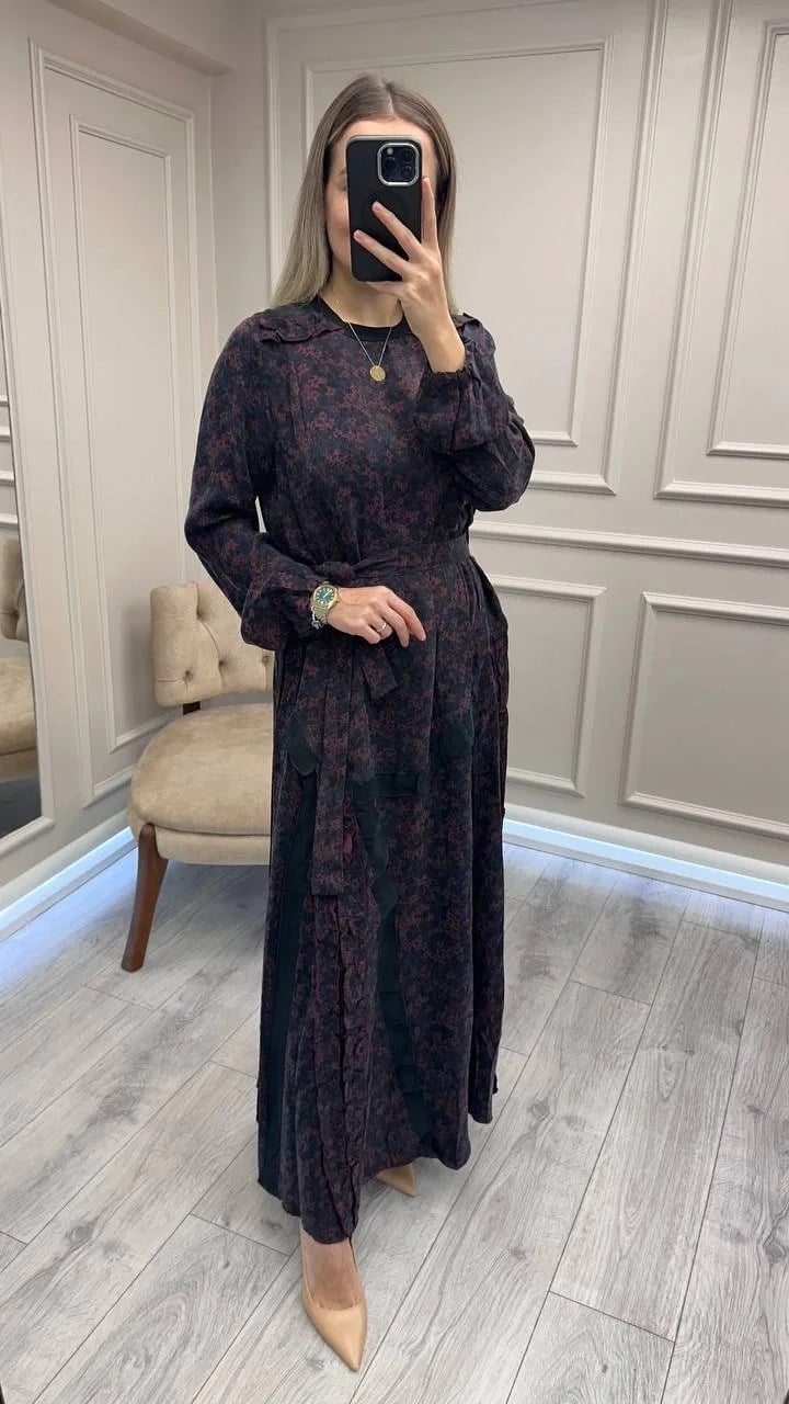 Misswhence 38829 Bordo Desenli Cupro Elbise